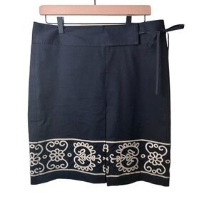 Ann Taylor Loft Embroidered A-Line Skirt Navy With Cream Embroidery Size 10